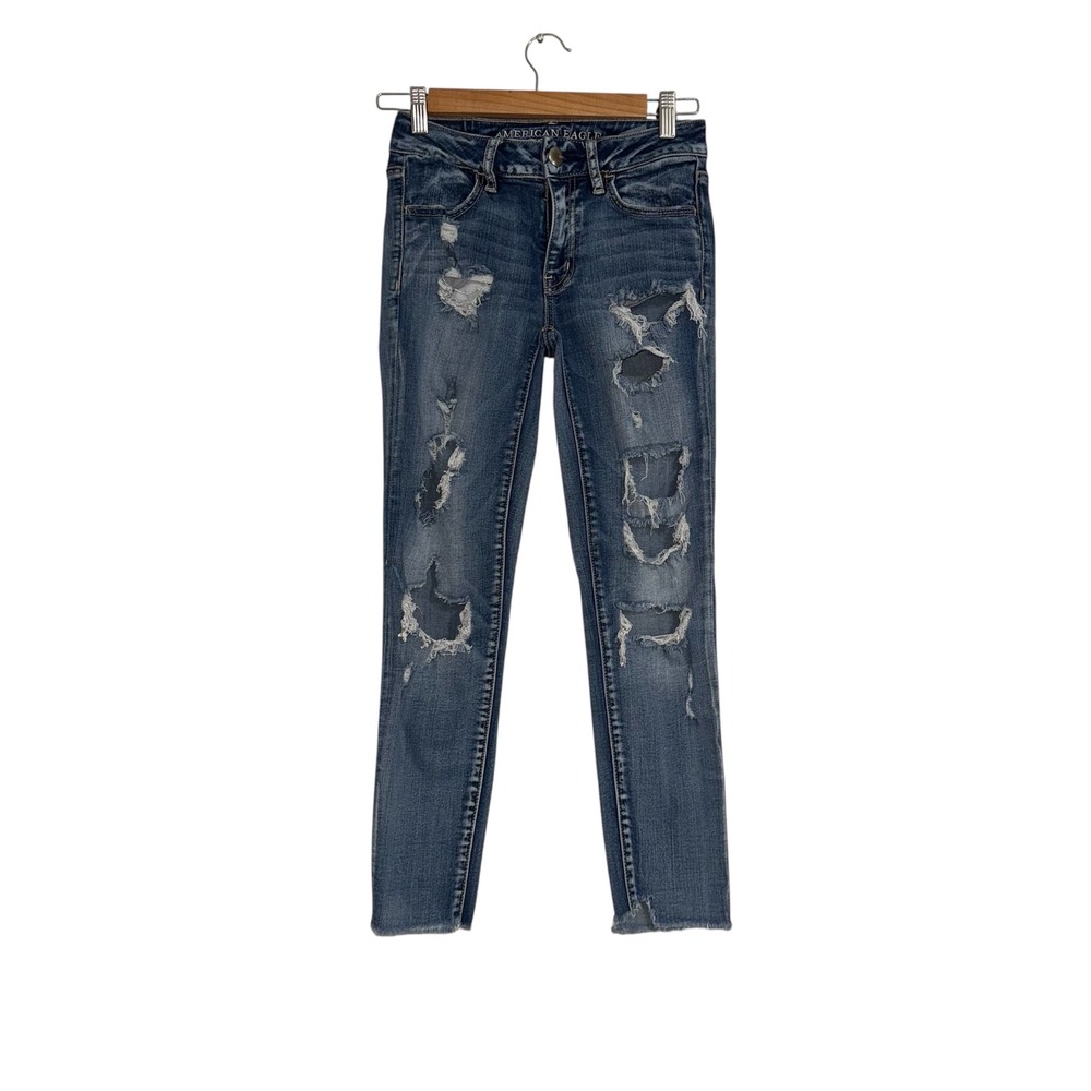 American Eagle‎ Outfitters Super Stretch Jeggings Crop Ripped Distressed Jeans